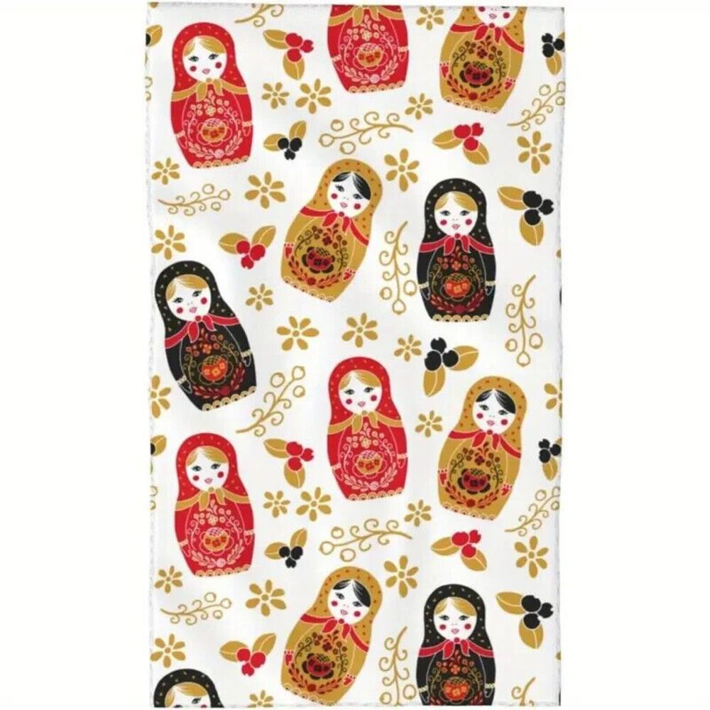 Matroyshka Nesting Doll Hand Towel Red Black Beige 18 x 26-in Microfiber NEW